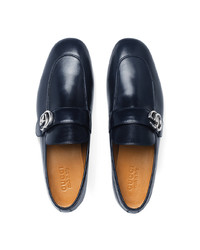 dunkelblaue Leder Slipper von Gucci