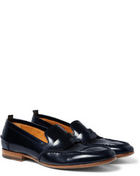 dunkelblaue Leder Slipper von Alexander McQueen