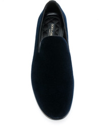 dunkelblaue Leder Slipper von Dolce & Gabbana