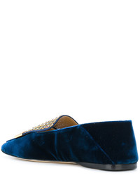 dunkelblaue Leder Slipper von Sergio Rossi