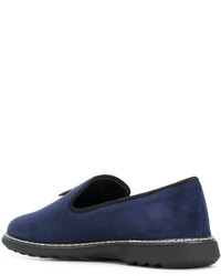 dunkelblaue Leder Slipper von Giuseppe Zanotti Design