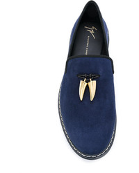 dunkelblaue Leder Slipper von Giuseppe Zanotti Design