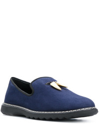 dunkelblaue Leder Slipper von Giuseppe Zanotti Design