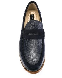 dunkelblaue Leder Slipper von Dolce & Gabbana