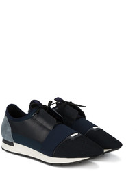 dunkelblaue Leder Turnschuhe von Balenciaga