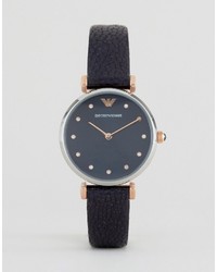 dunkelblaue Leder Uhr von Emporio Armani
