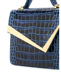 dunkelblaue Leder Umhängetasche mit Schlangenmuster von Rula Galayini