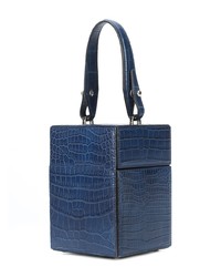 dunkelblaue Lederhandtasche von Oscar de la Renta
