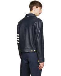 dunkelblaue Lederjacke von Thom Browne