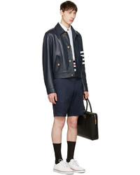 dunkelblaue Lederjacke von Thom Browne