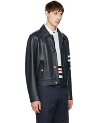 dunkelblaue Lederjacke von Thom Browne