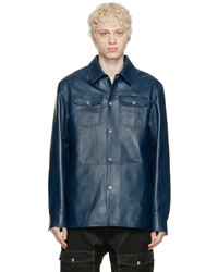 dunkelblaue Shirtjacke aus Leder von Alexander McQueen