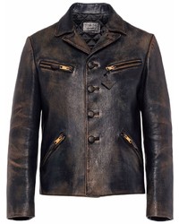 dunkelblaue Shirtjacke aus Leder von Prada