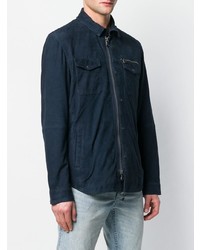 dunkelblaue Shirtjacke aus Leder von John Varvatos