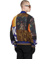 dunkelblaue Nylon Bomberjacke mit Blumenmuster von Dries Van Noten