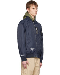 dunkelblaue Nylon Bomberjacke von AAPE BY A BATHING APE