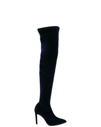 dunkelblaue Overknee Stiefel aus Wildleder von Alberto Gozzi