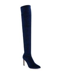 dunkelblaue Overknee Stiefel aus Wildleder von Giuseppe Zanotti Design