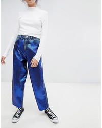 dunkelblaue Pailletten Boyfriend Jeans von ASOS DESIGN