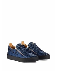 dunkelblaue Pailletten niedrige Sneakers von Giuseppe Zanotti