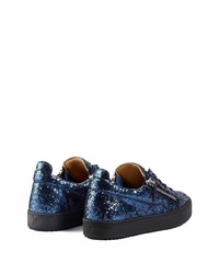 dunkelblaue Pailletten niedrige Sneakers von Giuseppe Zanotti