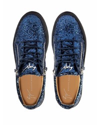 dunkelblaue Pailletten niedrige Sneakers von Giuseppe Zanotti