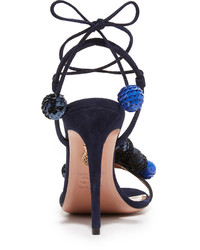 dunkelblaue Paillettensandalen von Aquazzura