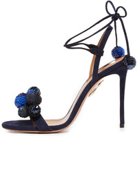 dunkelblaue Paillettensandalen von Aquazzura