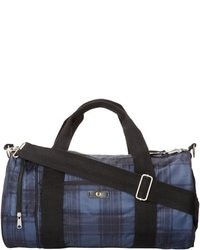 dunkelblaue Reisetasche mit Schottenmuster