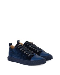 dunkelblaue Samt niedrige Sneakers von Giuseppe Zanotti