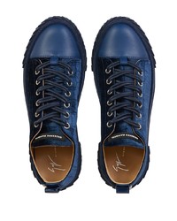 dunkelblaue Samt niedrige Sneakers von Giuseppe Zanotti