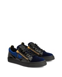 dunkelblaue Samt niedrige Sneakers von Giuseppe Zanotti