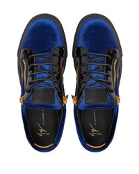 dunkelblaue Samt niedrige Sneakers von Giuseppe Zanotti