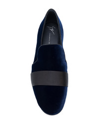 dunkelblaue Samt Slipper von Giuseppe Zanotti Design