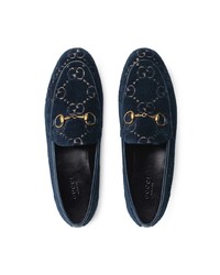 dunkelblaue Samt Slipper von Gucci