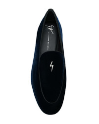dunkelblaue Samt Slipper von Giuseppe Zanotti Design
