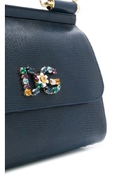 dunkelblaue Satchel-Tasche aus Leder von Dolce & Gabbana