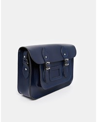 dunkelblaue Satchel-Tasche aus Leder