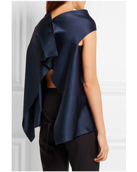 dunkelblaue Satin Bluse von Roland Mouret