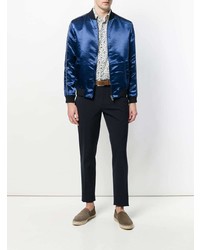 dunkelblaue Satin Bomberjacke von Etro