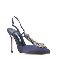 dunkelblaue Satin Pumps von Manolo Blahnik