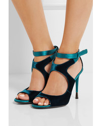 dunkelblaue Satinsandalen von Tom Ford