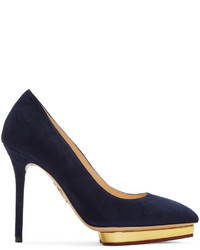 dunkelblaue Schuhe aus Wildleder von Charlotte Olympia