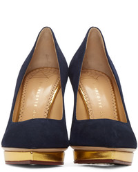 dunkelblaue Schuhe aus Wildleder von Charlotte Olympia