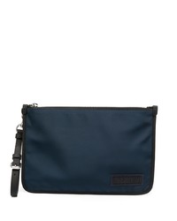 dunkelblaue Segeltuch Clutch Handtasche von Moschino