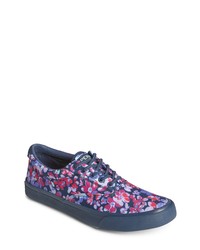 dunkelblaue Segeltuch niedrige Sneakers mit Blumenmuster