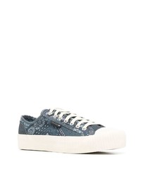 dunkelblaue Segeltuch niedrige Sneakers mit Paisley-Muster von Superga