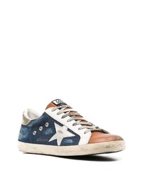 dunkelblaue Segeltuch niedrige Sneakers mit Sternenmuster von Golden Goose