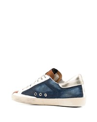 dunkelblaue Segeltuch niedrige Sneakers mit Sternenmuster von Golden Goose