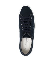 dunkelblaue Segeltuch niedrige Sneakers von Salvatore Ferragamo